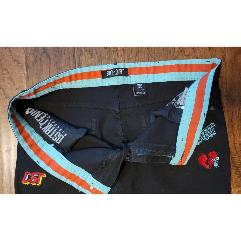 NWT 8ighth DSTRKT Men's Black GRAPHIC&EMBROIDERY SLIM Denim Jeans Size 36x32‎